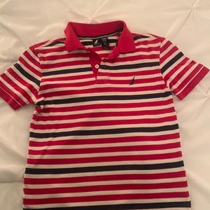 NAUTICA Boys red white blue strip shirt size 8